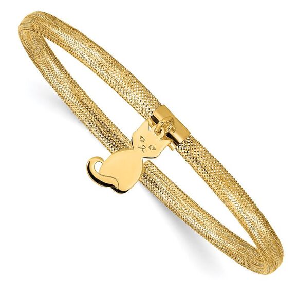 Kazi Luxury 14k Yellow Gold Cat Stretch Mesh Bracelet